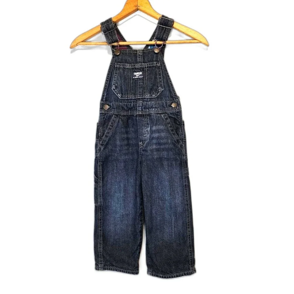 VTG OshKosh B'gosh Overalls Vestbak Plaid Flannel Lined Size 2T